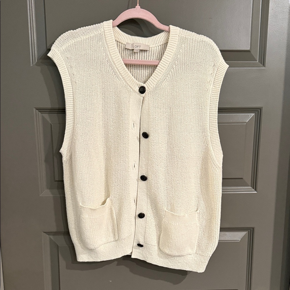 LOFT Ivory Knit Sweater with Dark Accents